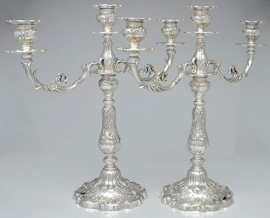 Chantilly-Grand (Sterling Hollowware) Pair of Weighted 3 Light Candelabra by Gorham Silver-1