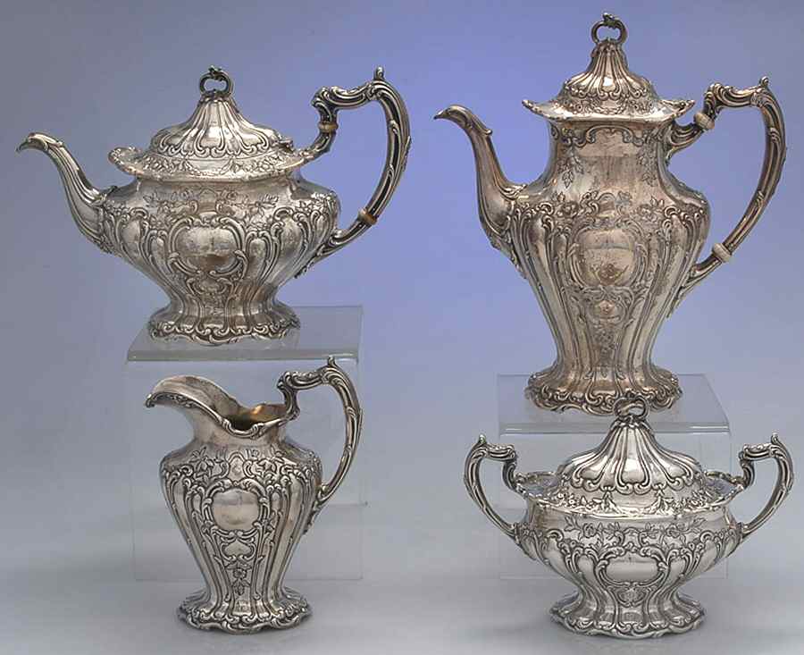 Chantilly-Grand (Sterling Hollowware) 4 Piece Tea Set (SCP, STP, SCR, SSU) by Gorham Silver-1