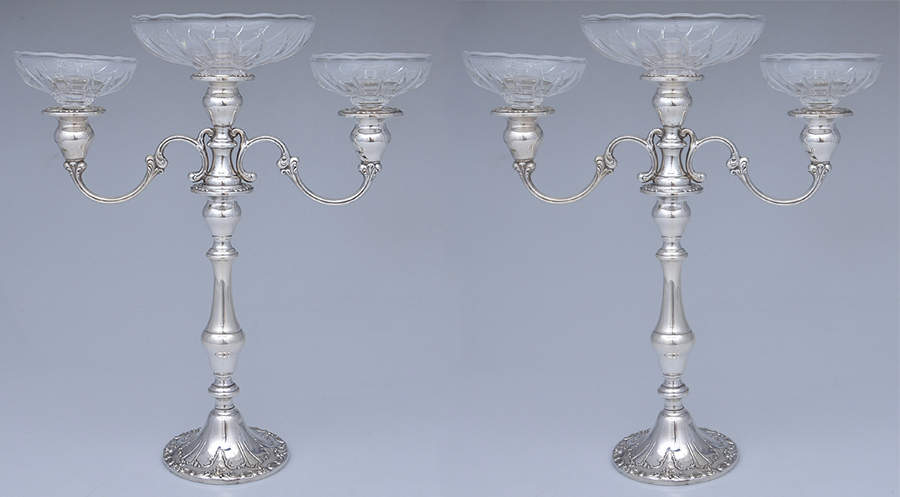 Chantilly-Duchess (Sterling Hollowware) Pair of Weighted 3 Light Candelabra by Gorham Silver-1