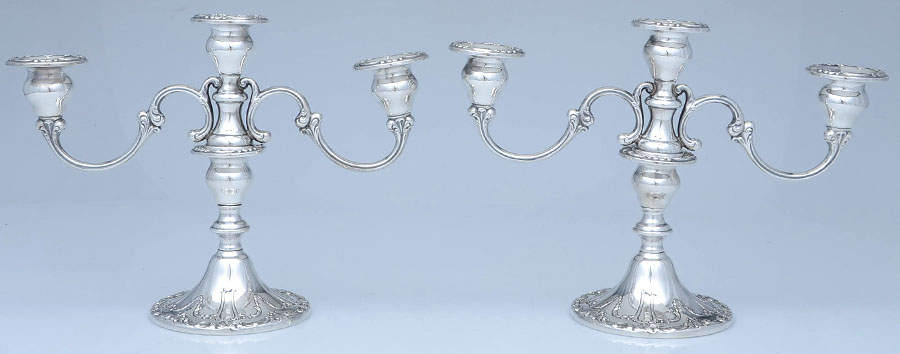 Chantilly-Duchess (Sterling Hollowware) Pair of Weighted 3 Light Candelabra by Gorham Silver-1