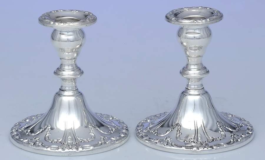 Chantilly-Duchess (Sterling Hollowware) Pair of Weighted Console Candleholders by Gorham Silver-1