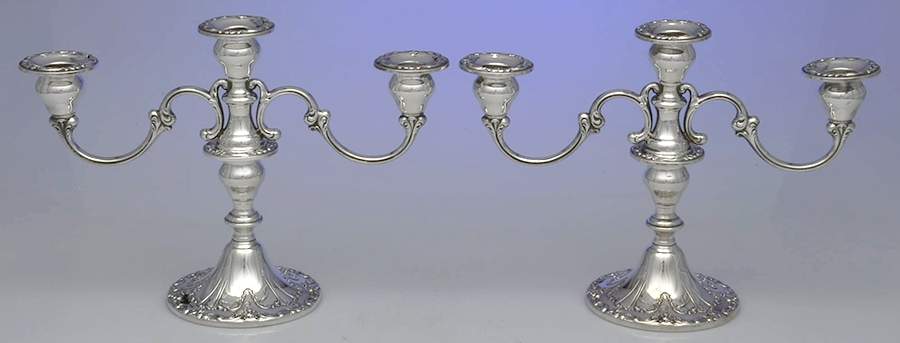 Chantilly-Duchess (Sterling Hollowware) Pair of Weighted 3 Light Candelabra by Gorham Silver-1