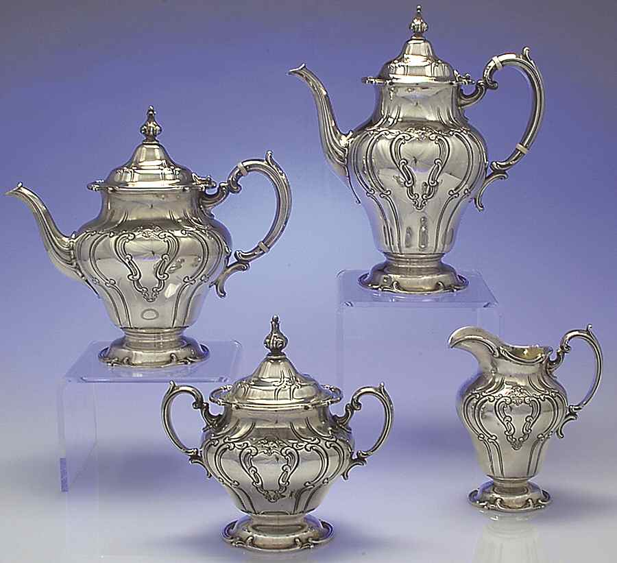 Chantilly-Duchess (Sterling Hollowware) 4 Piece Tea Set (SCP, STP, SCR, SSU) by Gorham Silver-1