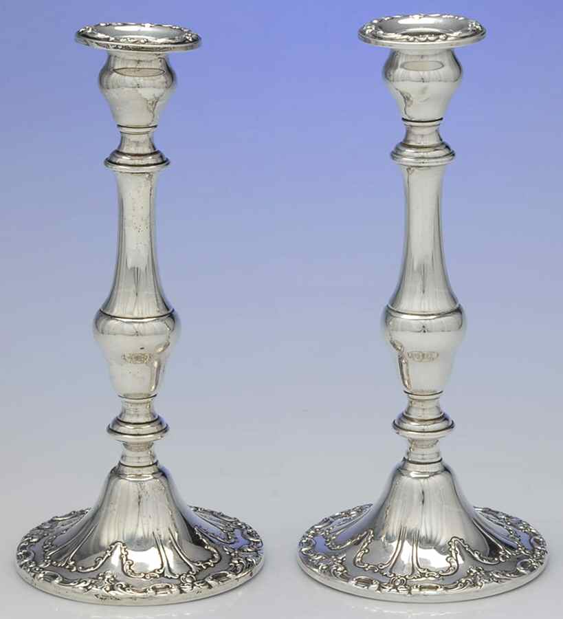 Chantilly-Duchess (Sterling Hollowware) Pair of 9" Weighted Candlesticks by Gorham Silver-1