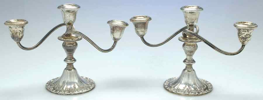 Chantilly-Duchess (Sterling Hollowware) Pair of Weighted 3 Light Candelabra by Gorham Silver-1