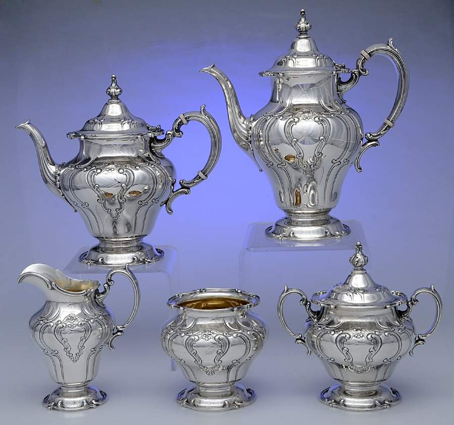 Chantilly-Duchess (Sterling Hollowware) 5 Piece Tea Set (SCP, STP, SCR, SSU, SWB) by Gorham Silver-1
