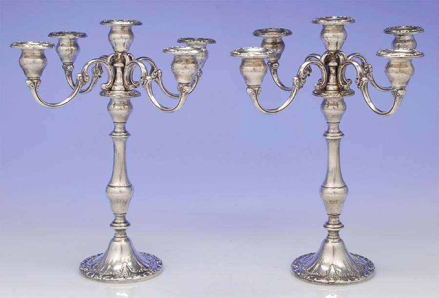 Chantilly-Duchess (Sterling Hollowware) Pair of Weighted 5 Light Candelabra by Gorham Silver-1