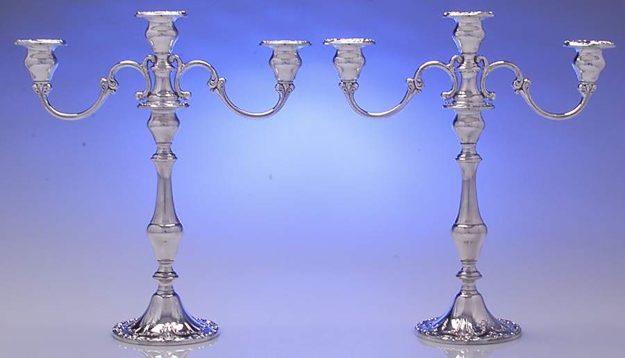 Chantilly-Duchess (Sterling Hollowware) Pair of Weighted 3 Light Candelabra by Gorham Silver-1