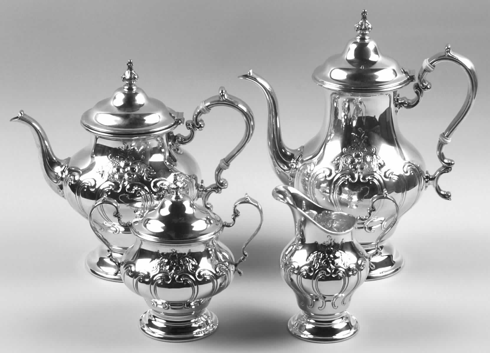 Chantilly-Countess (Sterling Hollowware) 4 Piece Tea Set (SCP, STP, SCR, SSU) by Gorham Silver-1