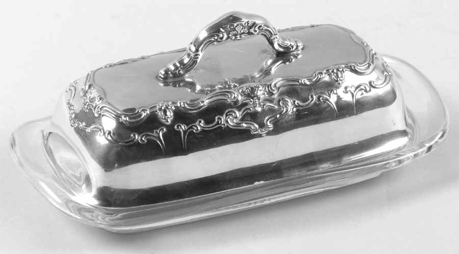 Chantilly-Countess (Sterling Hollowware) Crystal Butter Dish with Sterling Lid by Gorham Silver-1