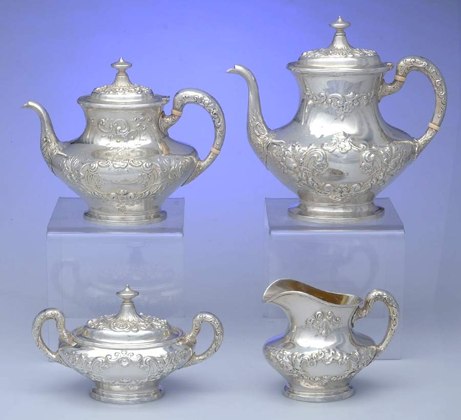 Buttercup-Large (Sterling, Hollowware) 4 Piece Tea Set (CPL, STPL, SCR, SSU) by Gorham Silver-1
