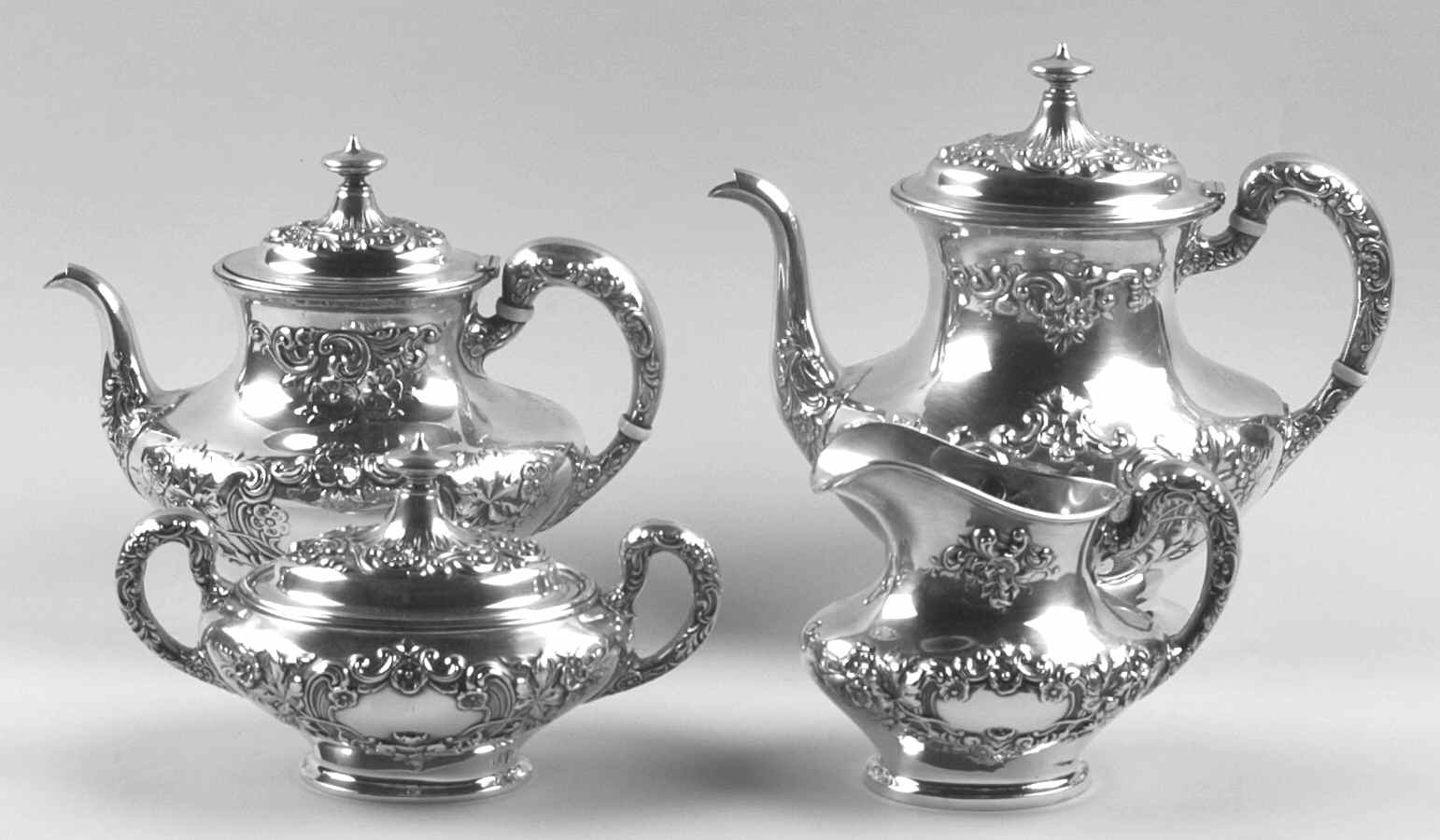 Buttercup-Large (Sterling, Hollowware) 4 Piece Tea Set (SCP, STP, SCR, SSU) by Gorham Silver-1