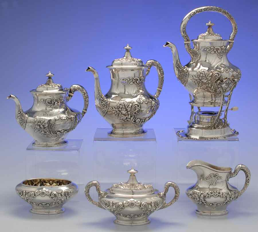 Buttercup-Large (Sterling, Hollowware) 6 Piece Tea Set (SCP, STP, SCR, SSU, SWB, SKES) by Gorham Silver-1