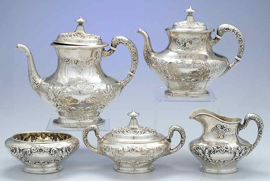 Buttercup-Large (Sterling, Hollowware) 5 Piece Tea Set (CPL, STPL, SCR, SSU, SWB) by Gorham Silver-1
