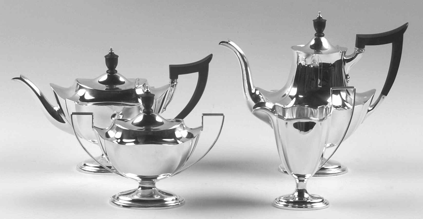 Plymouth-Large (Sterling, Hollowware) 4 Piece Tea Set (SCP1, STP1, SCR, SSU1) by Gorham Silver-1