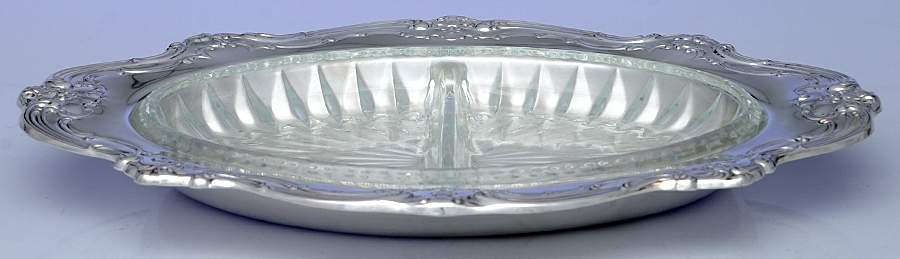Chantilly (Silverplate, Hollowware, Older) Relish with 2 Part Glass Liner by Gorham Silver-1