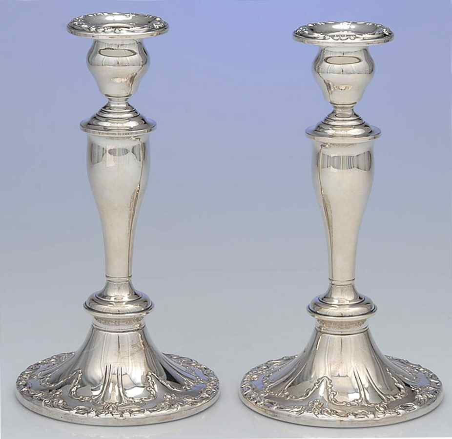 Chantilly (Silverplate, Hollowware, Older) Pair of 8" Candlesticks by Gorham Silver-1