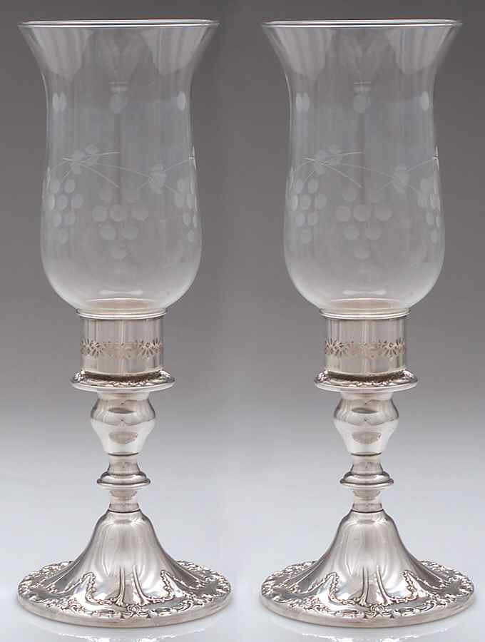 Chantilly (Silverplate, Hollowware, Older) Pair of Weighted Hurricane Lamp & Globe by Gorham Silver-1