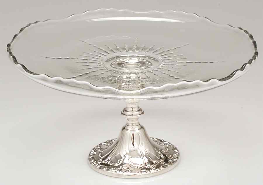 Chantilly (Silverplate, Hollowware, Older) 11" Glass Cake Plate with Silverplate Base by Gorham Silver-1