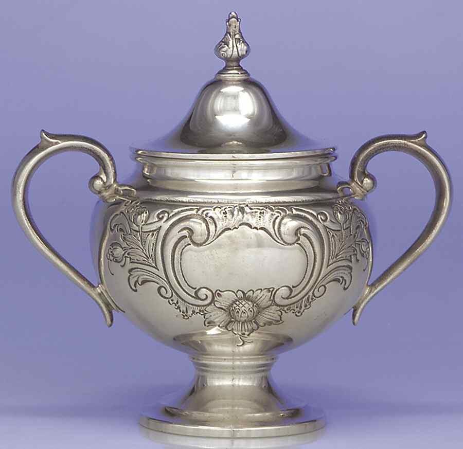 Puritan-Chased (Sterling Hollowware) Sugar Bowl & Lid by Gorham Silver-1