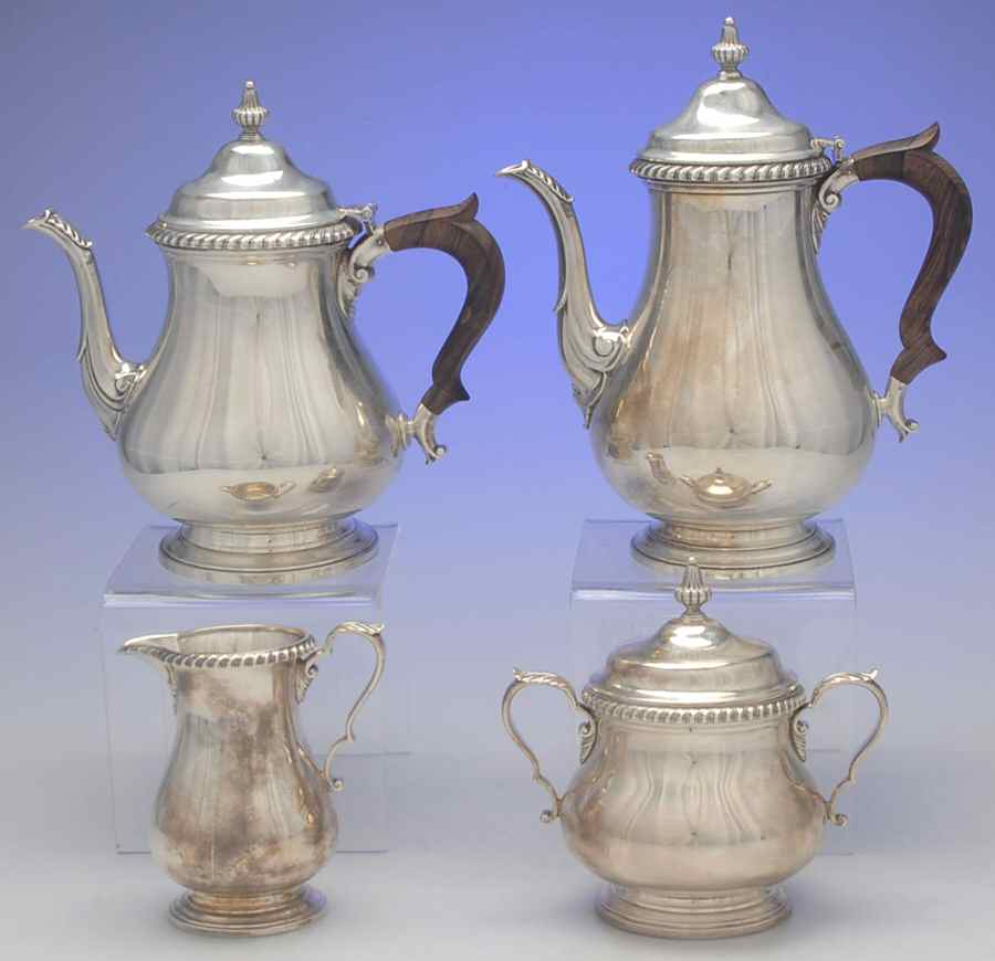 Kensington (Sterling Hollowware) 4 Piece Tea Set (CP1, TP1, CR1, SU1) by Gorham Silver-1
