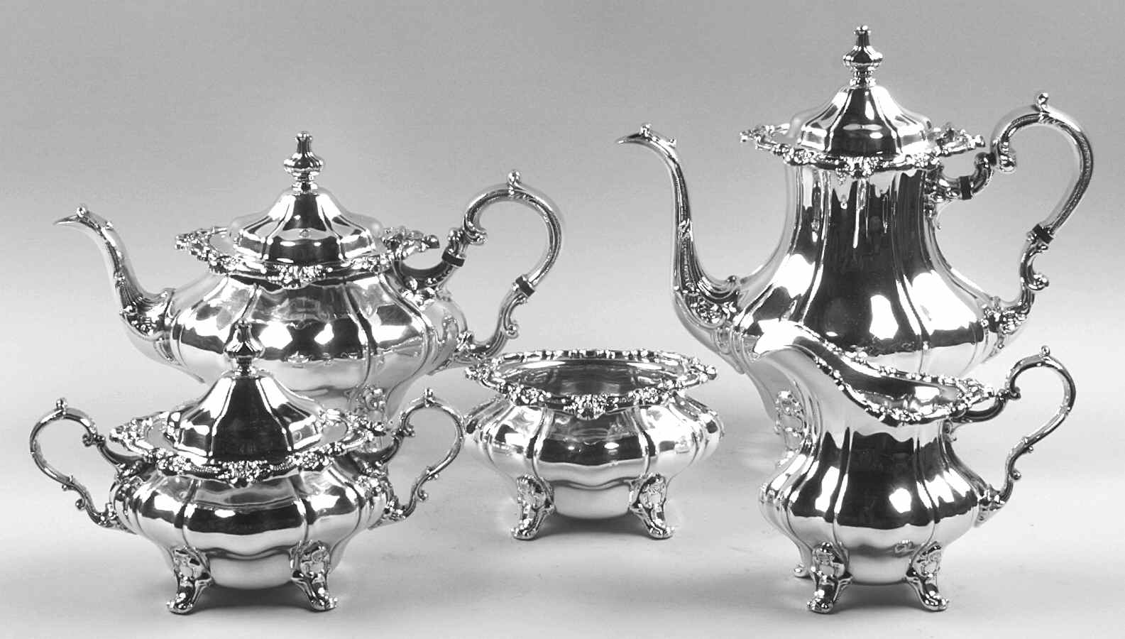 Rosewood (Silverplate, Hollowware) 5-Piece Plated Tea Set (with Waste) by Gorham Silver-1