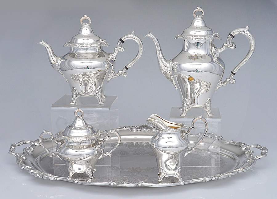 Strasbourg Court (Silverplate, Hollowware) 5 Piece Tea Set (PCP, PTP, PCR, PSU, WT26CS) by Gorham Silver-1