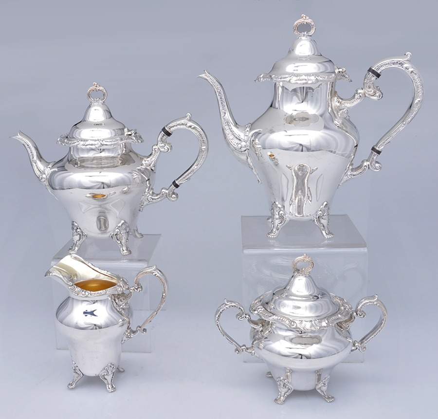 Strasbourg Court (Silverplate, Hollowware) (4 Piece) Silverplate Tea Set by Gorham Silver-1