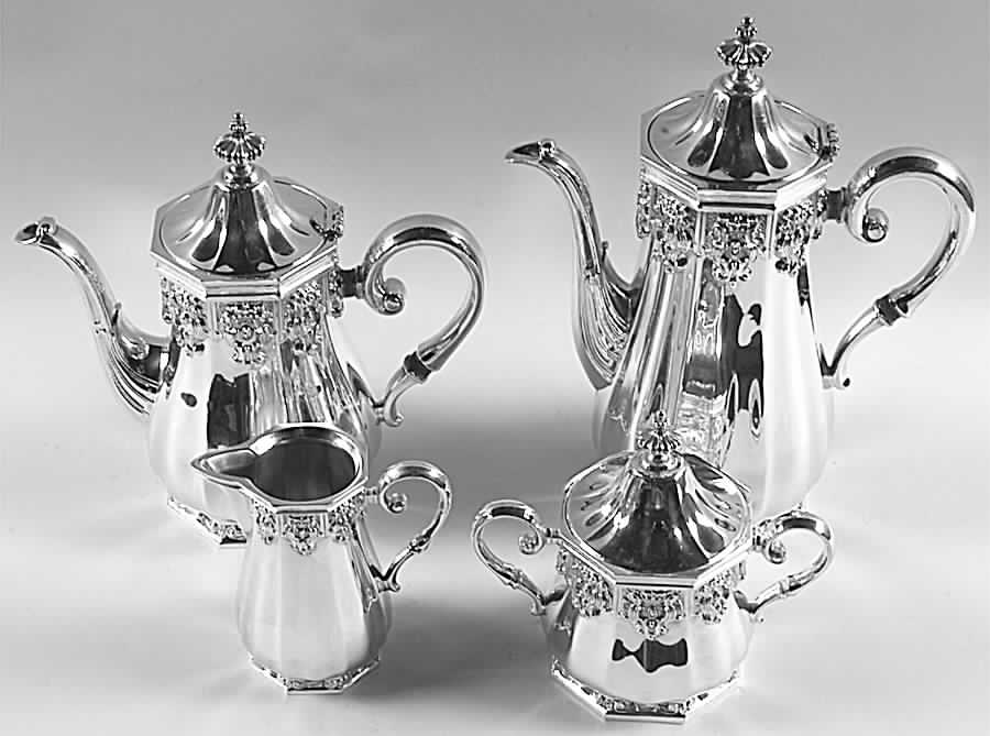Hispana (Silverplate, Hollowware) (4 Piece) Silverplate Tea Set by Gorham Silver-1