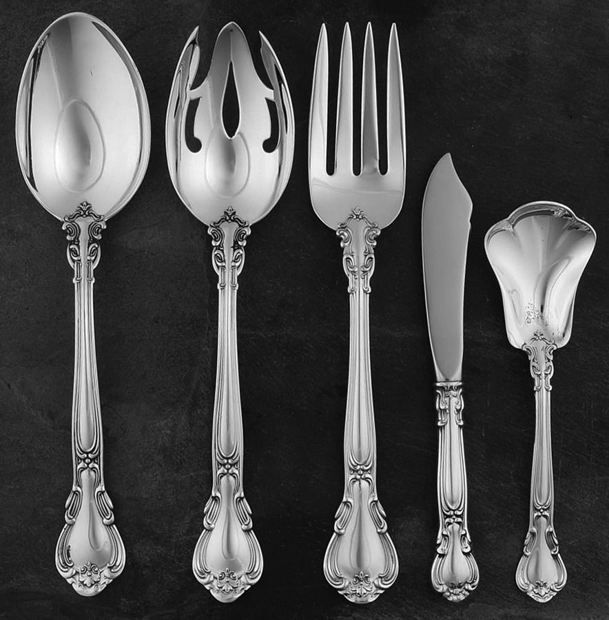 Chantilly (Sterling, 1950, "Gorham", No Monograms) 5 Piece Hostess Set by Gorham Silver-1