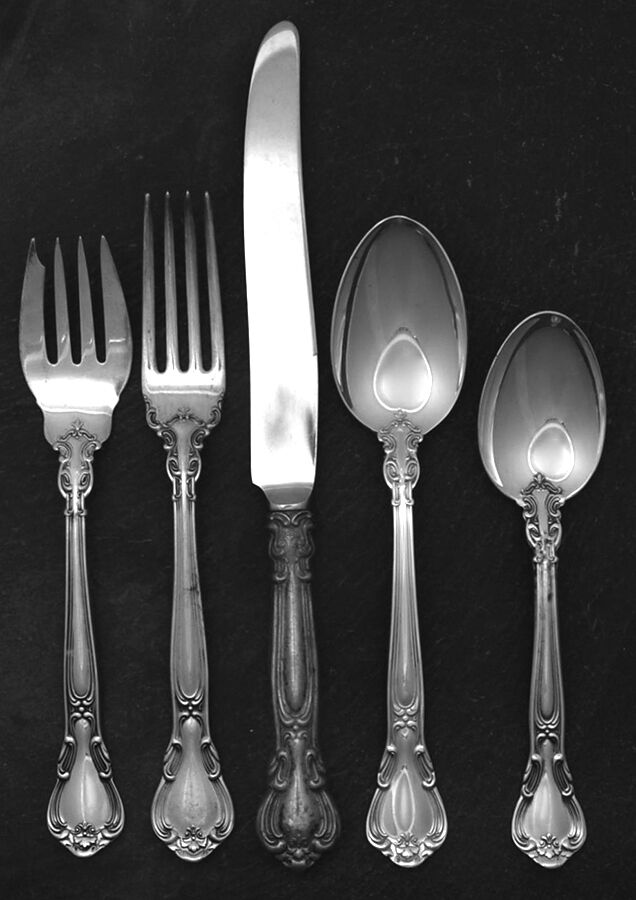 Chantilly (Sterling, 1950, "Gorham", No Monograms) 40  Piece Estate Set by Gorham Silver-1