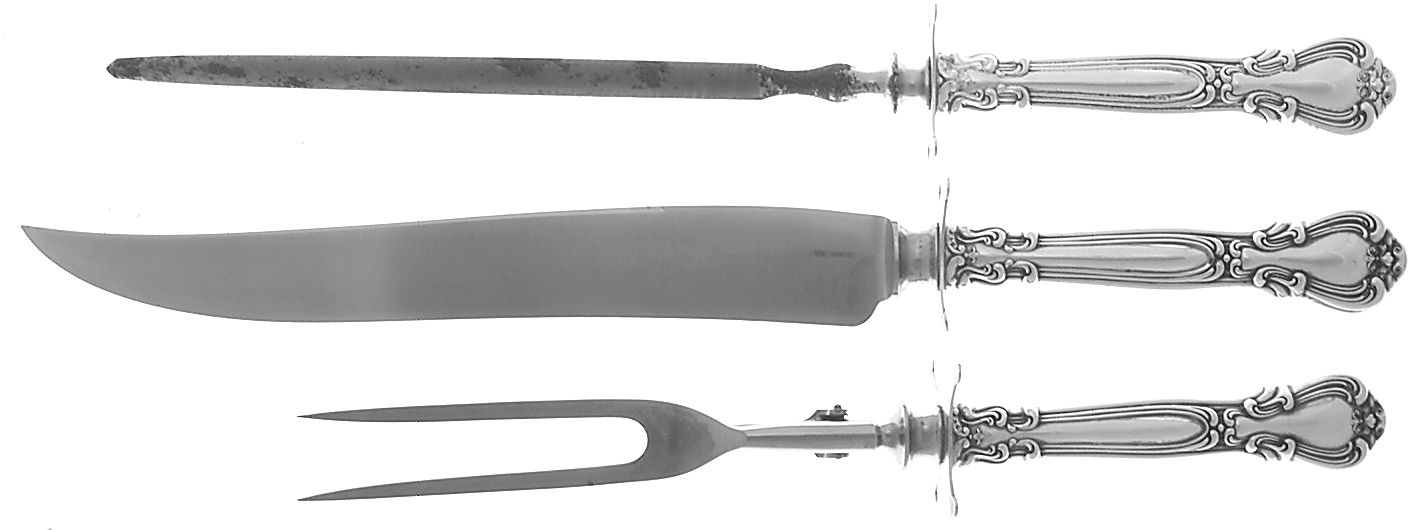 Chantilly (Sterling, 1950, "Gorham", No Monograms) Large 3-Piece Roast Carving Set w/ Stainless Blade by Gorham Silver-1