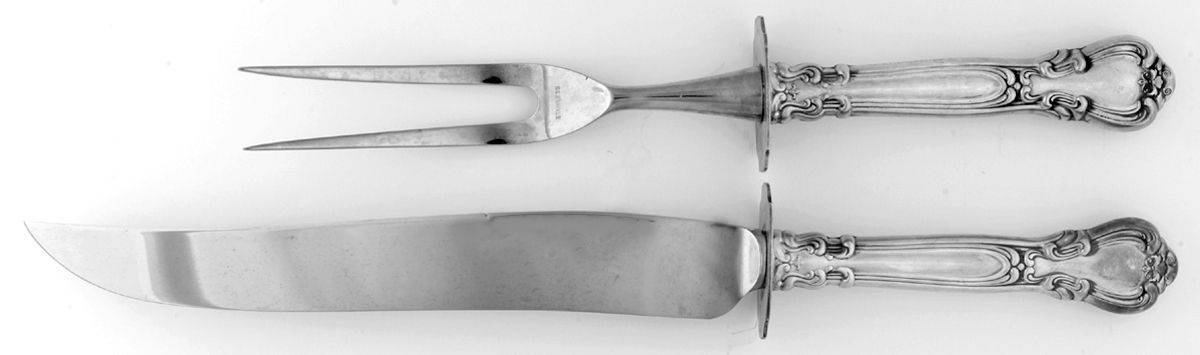 Chantilly (Sterling, 1950, "Gorham", No Monograms) Large 2-Piece Roast Carving Set w/ Stainless Blade by Gorham Silver-1