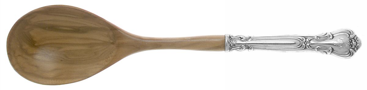 Chantilly (Sterling, 1950, "Gorham", No Monograms) Salad Serving Spoon Wooden Bowl by Gorham Silver-1