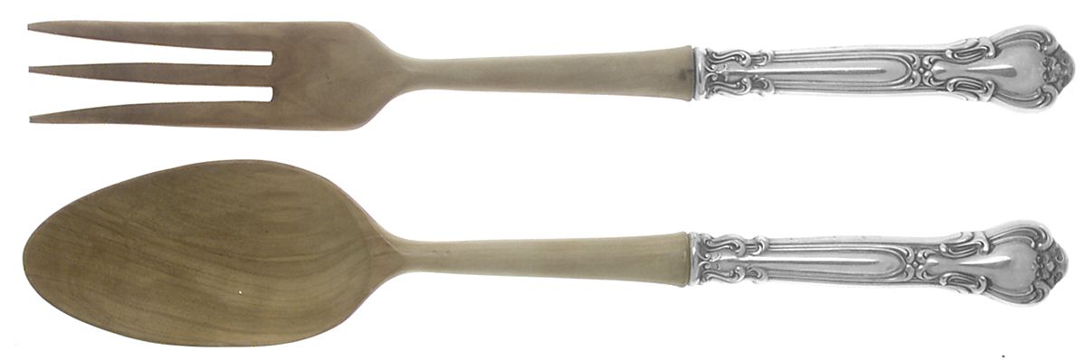 Chantilly (Sterling, 1950, "Gorham", No Monograms) Wooden Bowl 2 Piece Salad Set by Gorham Silver-1