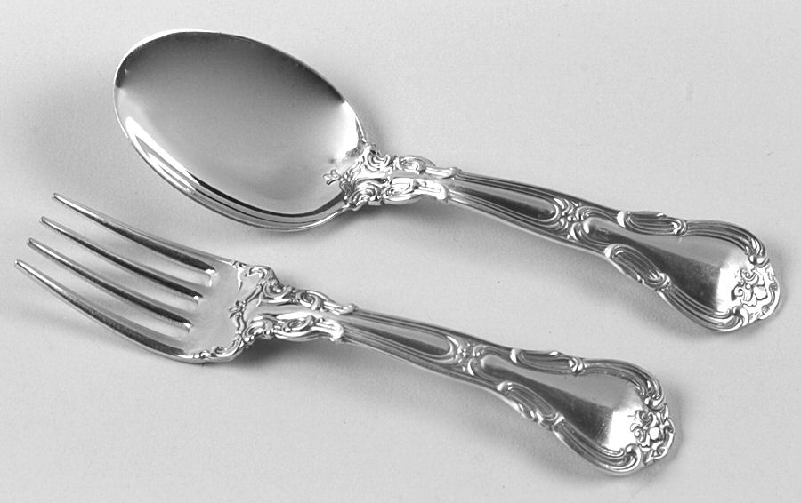 Chantilly (Sterling, 1950, "Gorham", No Monograms) 2 Pc Baby Set (BF, BS) by Gorham Silver-1