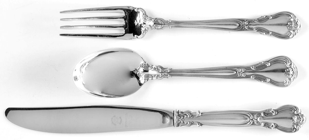 Chantilly (Sterling, 1950, "Gorham", No Monograms) 3 Piece Youth Set (Knife, Fork & Spoon) by Gorham Silver-1
