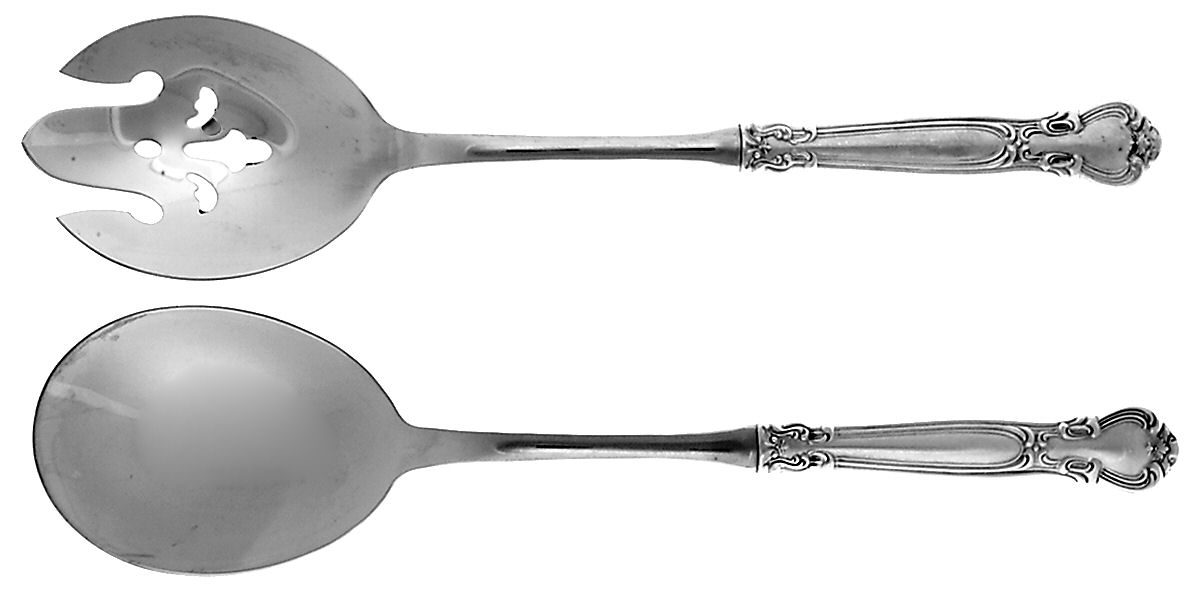 Chantilly (Sterling, 1950, "Gorham", No Monograms) 2 Pc Salad Set with Stainless Bowl by Gorham Silver-1