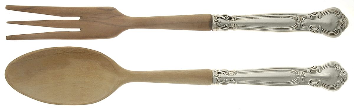 Chantilly (Sterling, 1950, "Gorham", No Monograms) Wooden Bowl 2-Piece Salad Set by Gorham Silver-1
