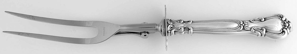 Chantilly (Sterling, 1950, "Gorham", No Monograms) Large Stainless-Prong Roast Carving Fork by Gorham Silver-1