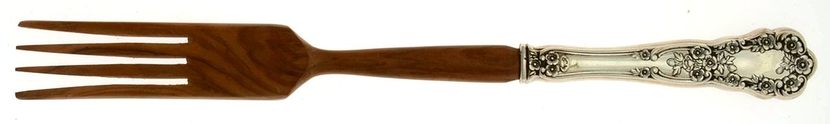 Buttercup (Sterling, "Gorham") Salad Serving Fork with Wooden Prongs by Gorham Silver-1