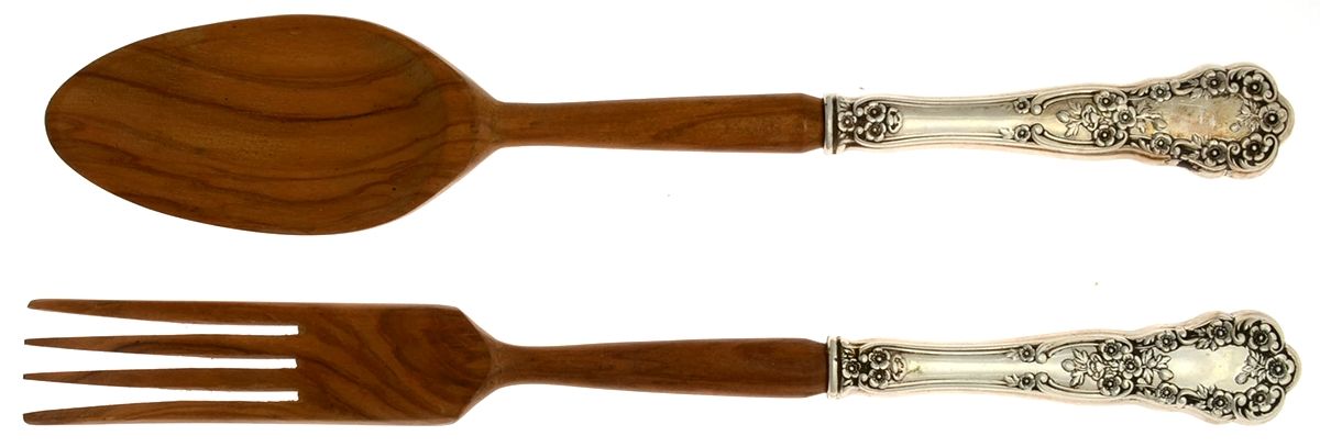 Buttercup (Sterling, "Gorham") 2 Piece Wooden Bowl Salad Set by Gorham Silver-1