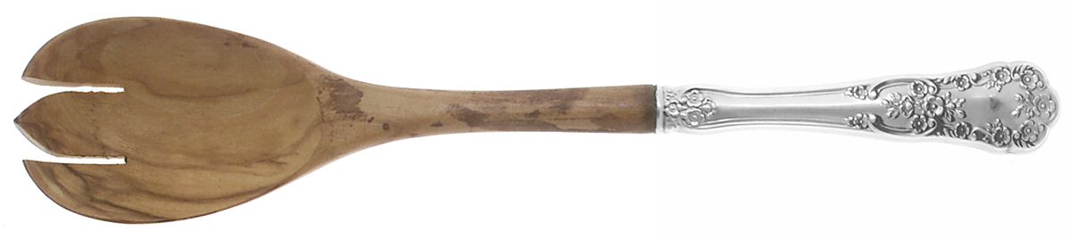 Buttercup (Sterling, "Gorham") Salad Serving Fork Wooden Prongs by Gorham Silver-1