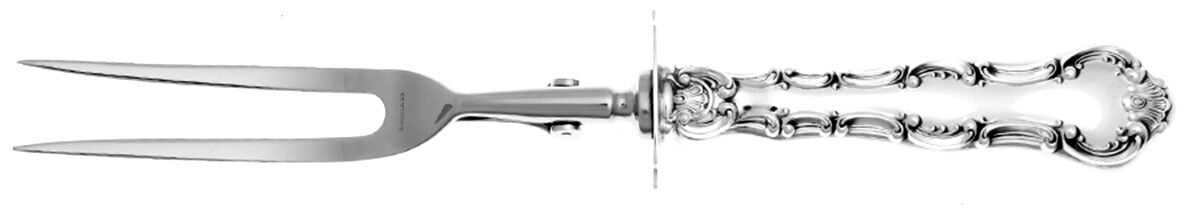 Strasbourg (Sterling, "Gorham", 1897) Lg Carving Roast Fork Stnl Prong w/Sterling Guard by Gorham Silver-1