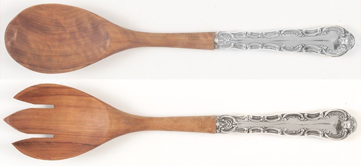Strasbourg (Sterling, "Gorham", 1897) Wooden Bowl 2-Piece Salad Set by Gorham Silver-1