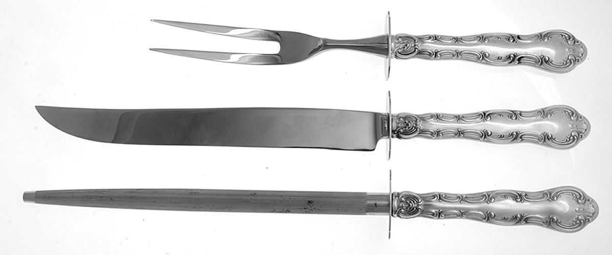 Strasbourg (Sterling, "Gorham", 1897) Carving Set-3 Pc Lg Stn Bl Roast-Sterling Guard by Gorham Silver-1