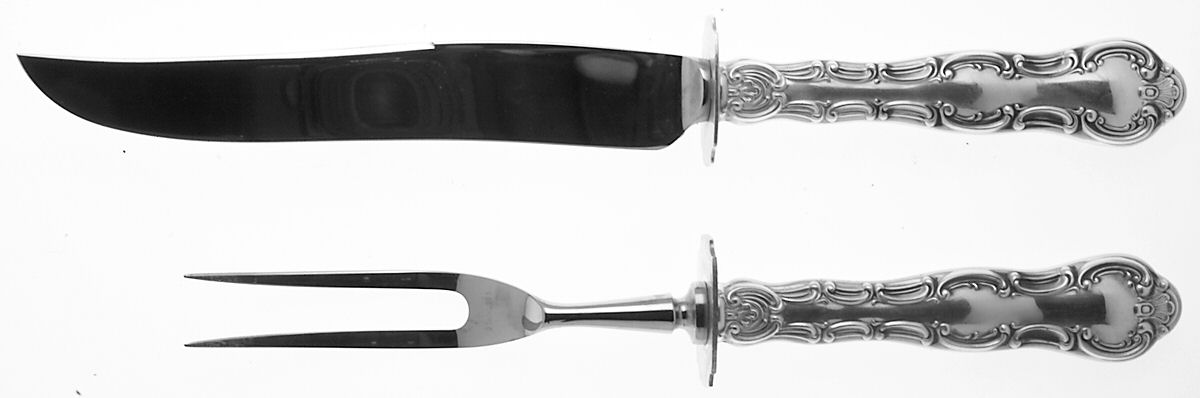 Strasbourg (Sterling, "Gorham", 1897) 2 Piece Small Carving Set W/ Sterling Guard by Gorham Silver-1