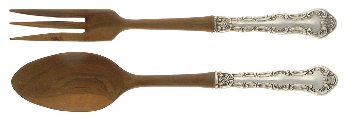 Strasbourg (Sterling, "Gorham", 1897) Wooden Bowl 2 Piece Salad Set by Gorham Silver-1