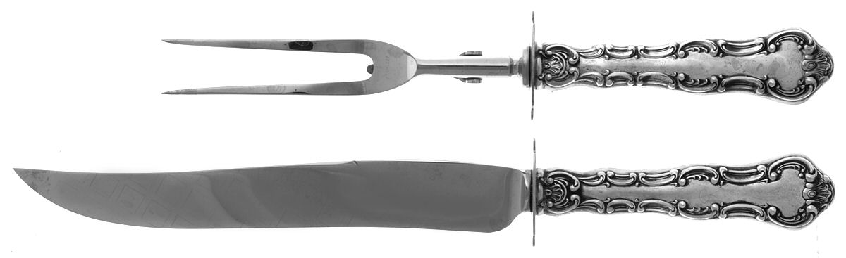 Strasbourg (Sterling, "Gorham", 1897) (2 Pc)Carving Set-Lg Stnbl/Roast w/Sterling Guard by Gorham Silver-1