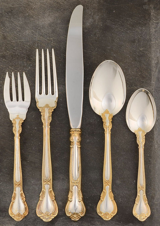 Chantilly Gold (Sterling, Gold Acct) 5 Piece Dinner Size Setting by Gorham Silver-1